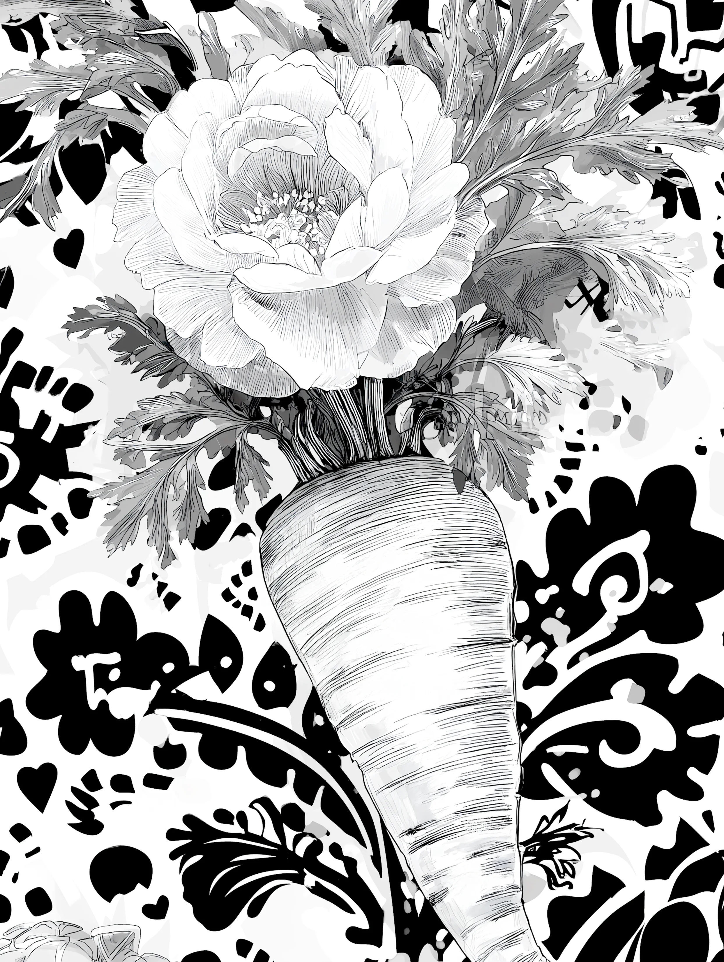 Free printable carrot coloring page for adults featuring bohemian background carrot